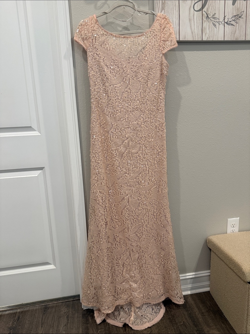 Calvin Klein Sequin Embellished Blush Maxi Dress